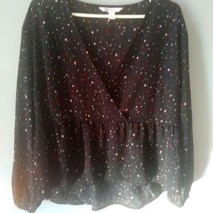 Popsugar black top with red, pink, and blue hearts